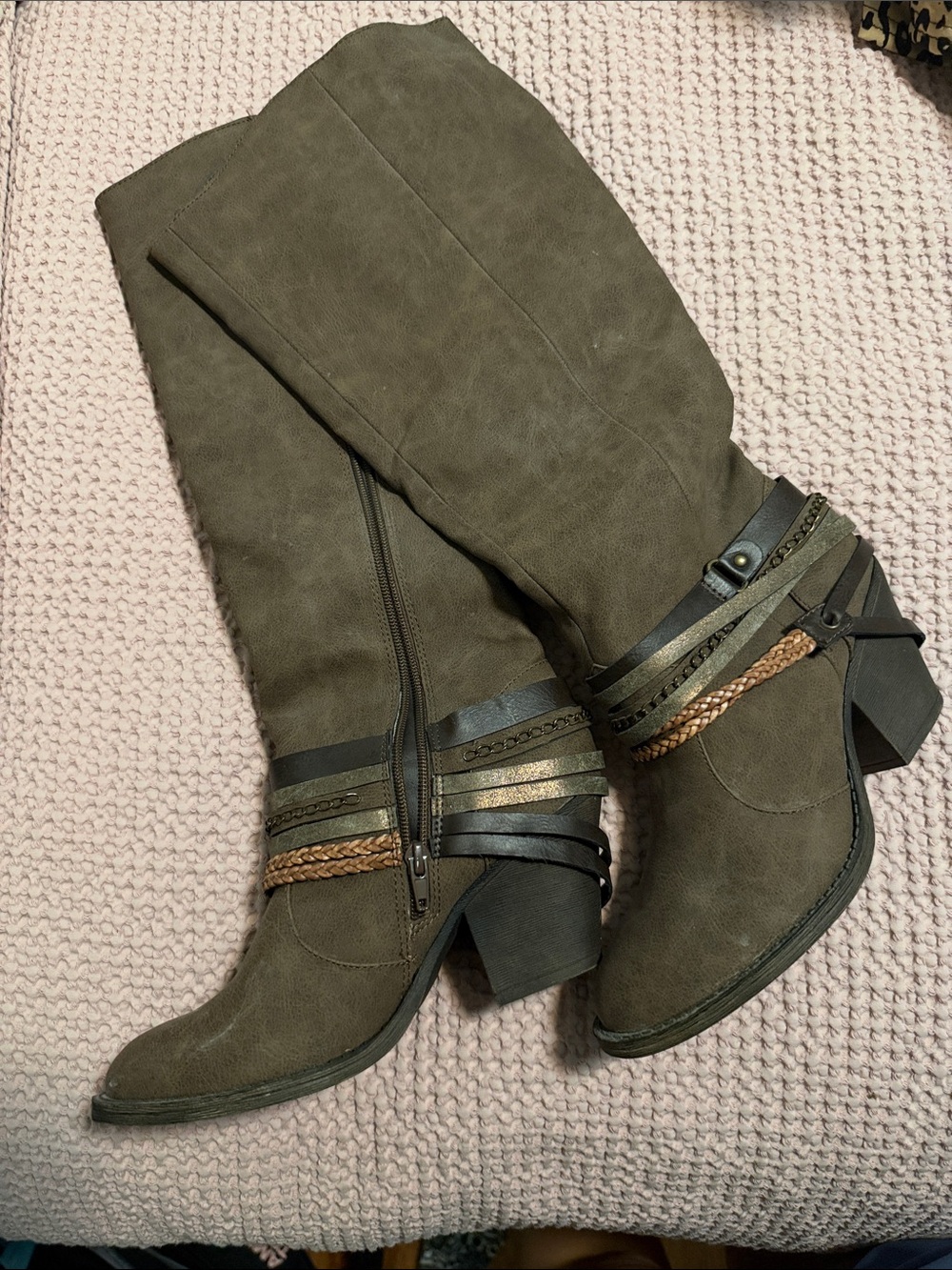Heeled Boots with Braided Strap Detail